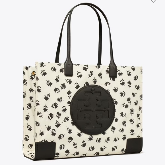 Tory Burch Ella Ditsy Print Floral Black and Cream Tote - Picture 1 of 7